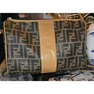 Fendi Zucca Monogram Canvas Crossbody Bag Brown Tan Leather Vintage